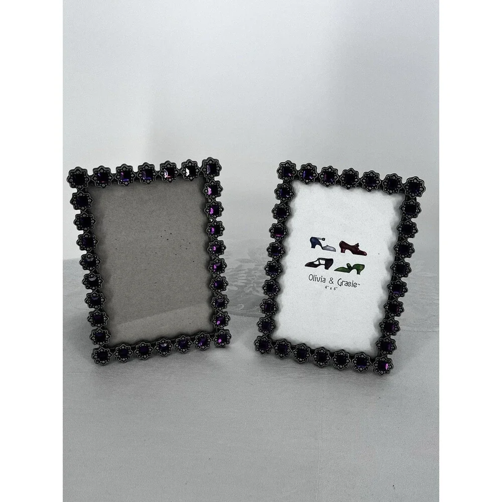Olivia & Gracie Purple Rhinestone Jeweled Photo Frames 4x6 Set of 2 Y2K Glam